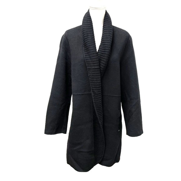Eileen Fisher Wool Cardigan Sweater Jumper Womens XL Black Shawl Collar Cozy